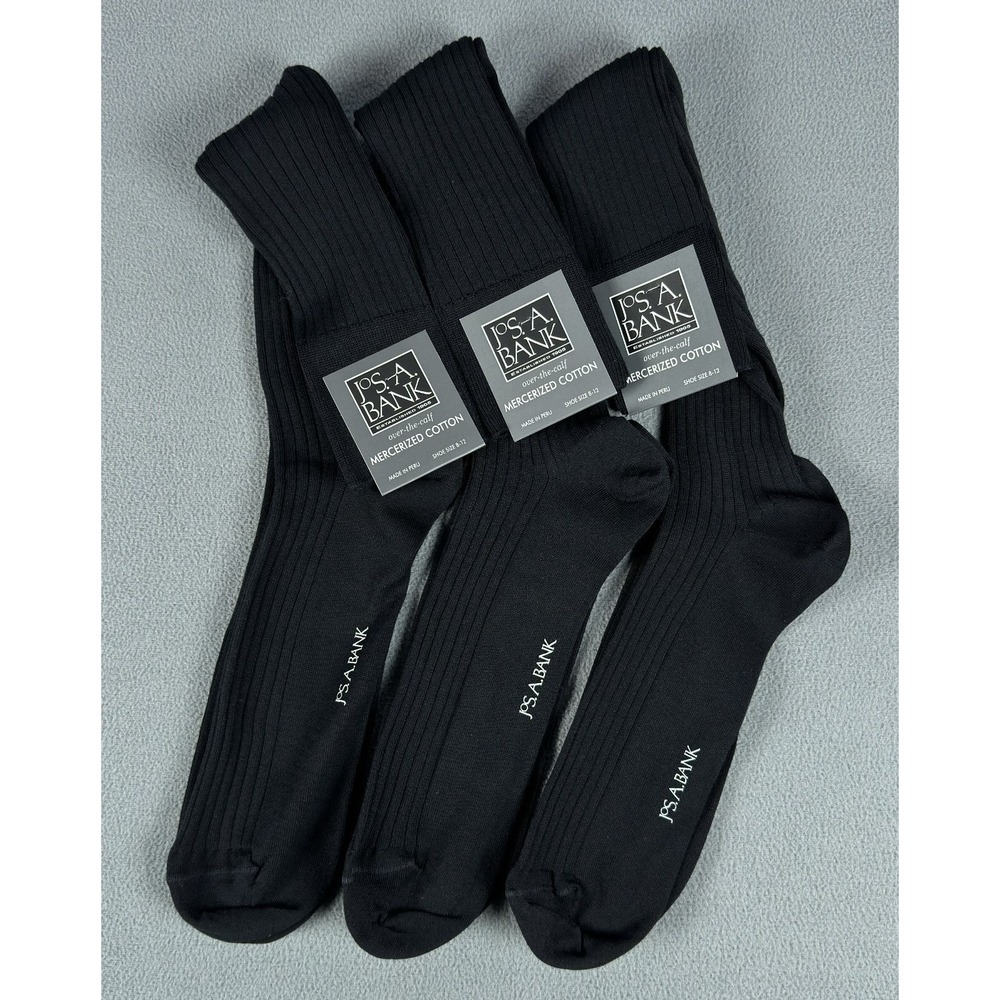 Josโ A Bank Socks Lot of 3 Mens 8-12 Black Over The Calk Mercerized Cotton New